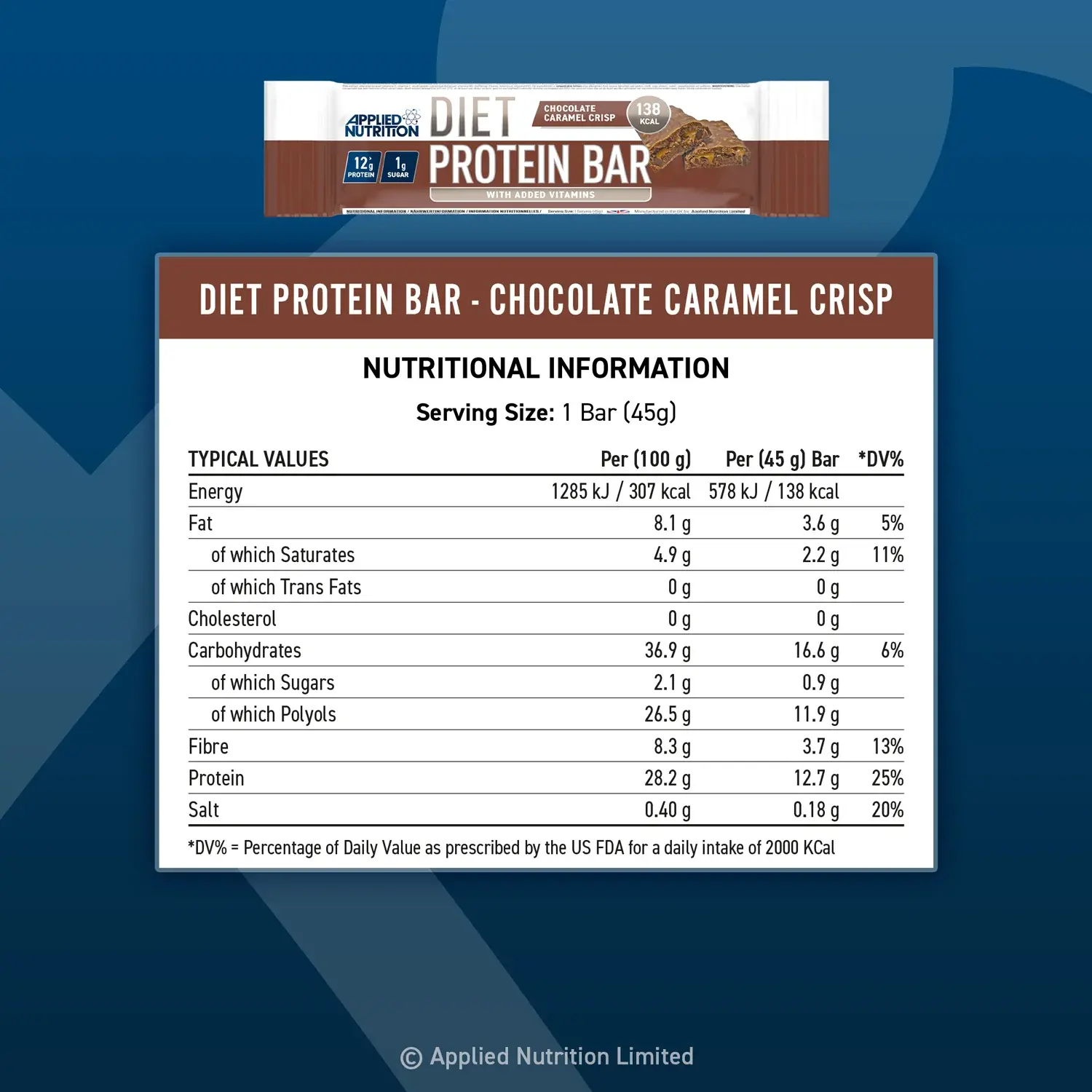 DIET PROTEIN BAR - CHOCOLATE CARAMEL CRISP 45G